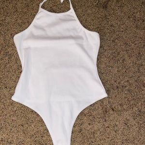 White ribbed halter bodysuit